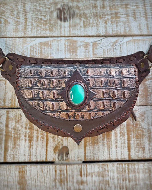 Mini Gautxa • Brown Oiled Leather • Coco Metallic Old Gold • Agate Stone