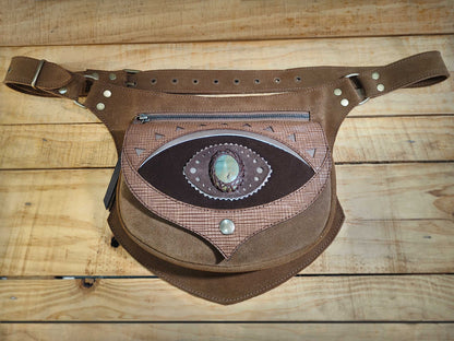 Bohonito omara brown leather belt bag with testa Ajna Chakra with Polychrome Jasper and customizable
